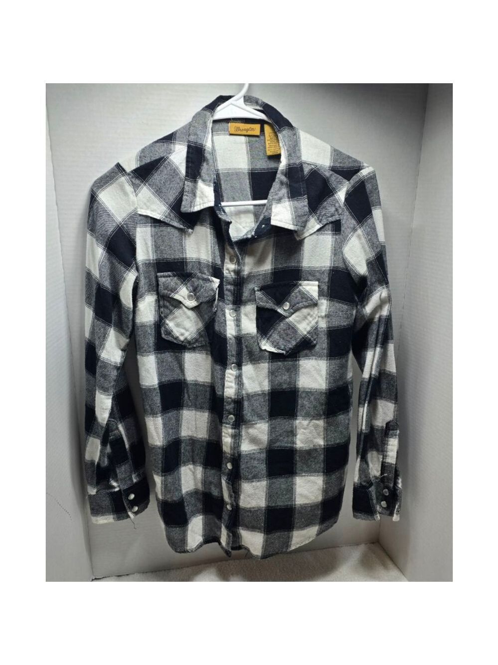 Women's Wrangler Plaid Button Down Shirt S Black White